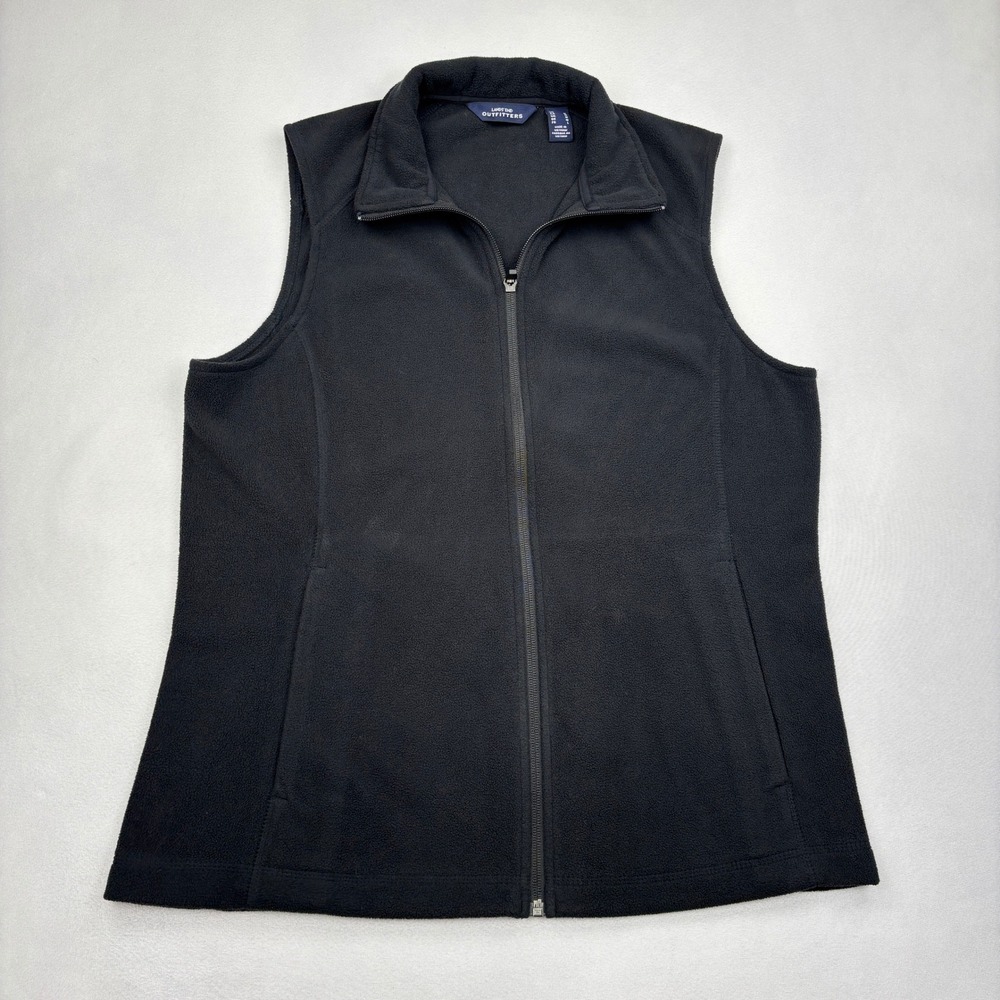Lands End Outfitters Womens Black Fleece Full Zip Vest Mock Neck Medium 470679